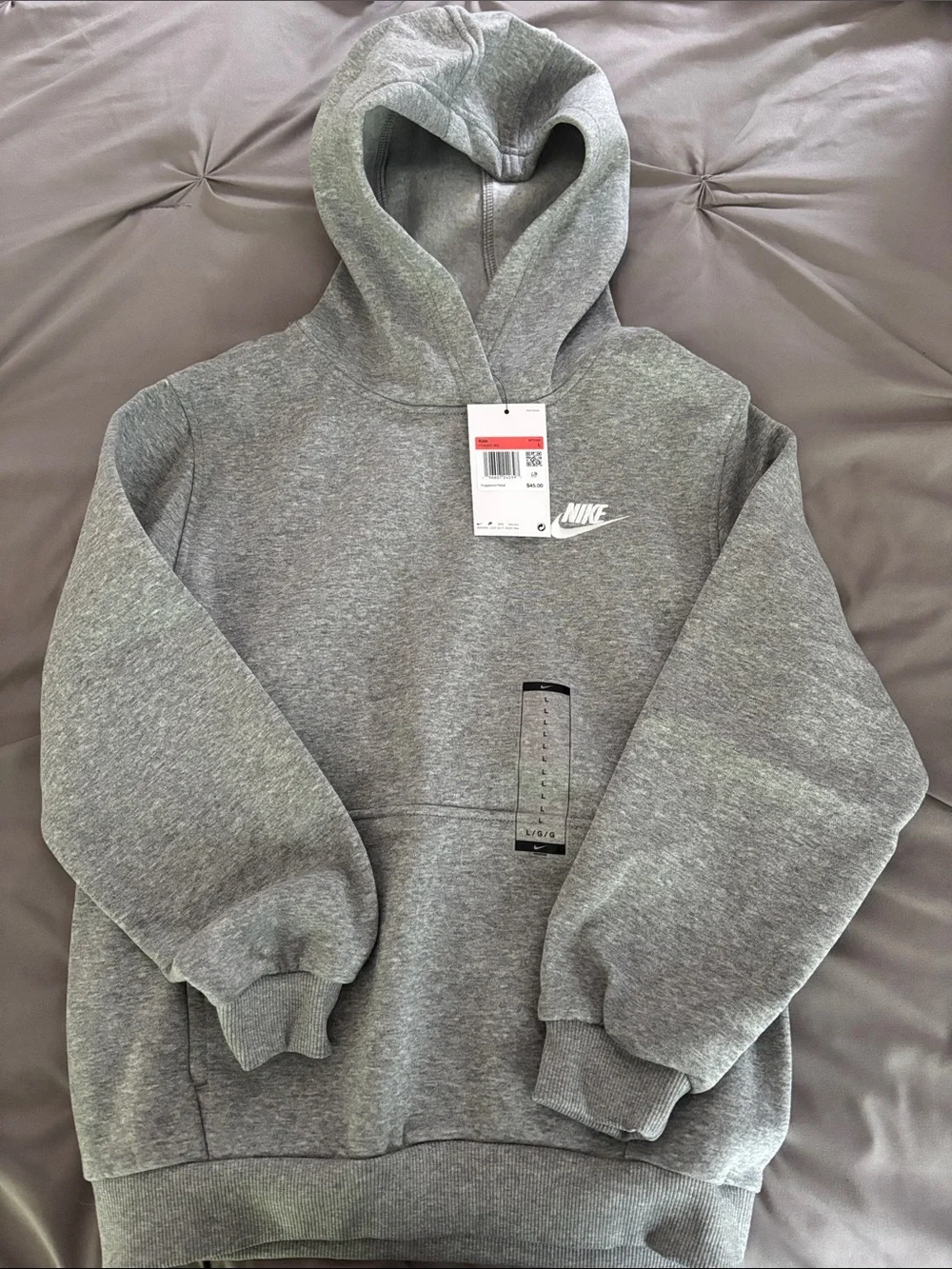 Nike Gray Kids Crewneck Hoodie with White Swoosh